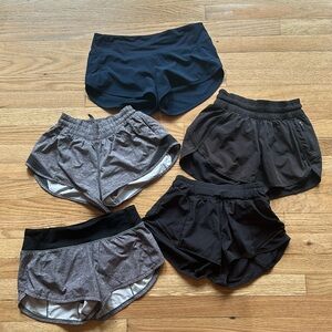 5 pairs of lulu shorts, navy blue, gray, black. Size - 2